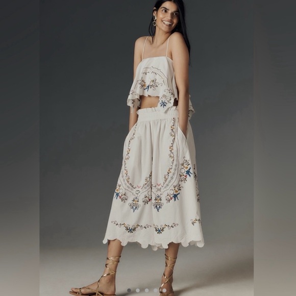 Anthropologie Pants - Anthropologie Embroidered Culottes
